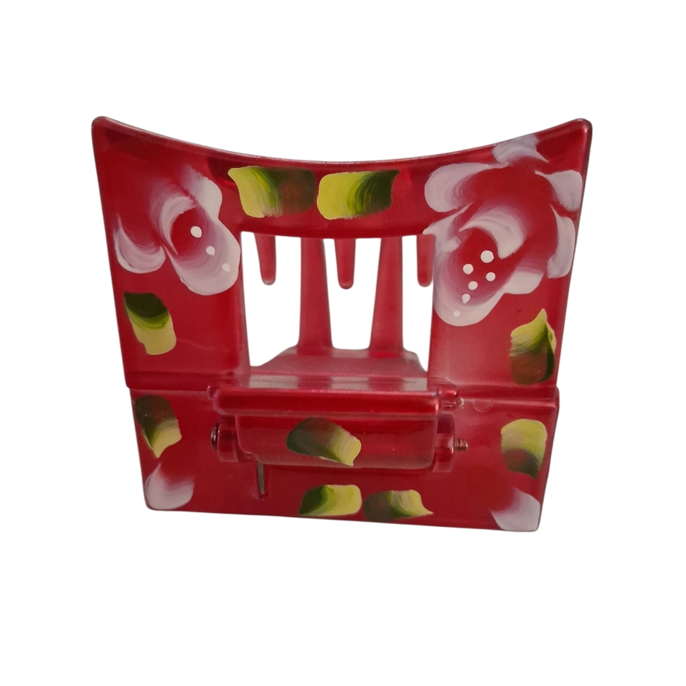 Hand-Painted Red Resin Hair Claw Clip -
